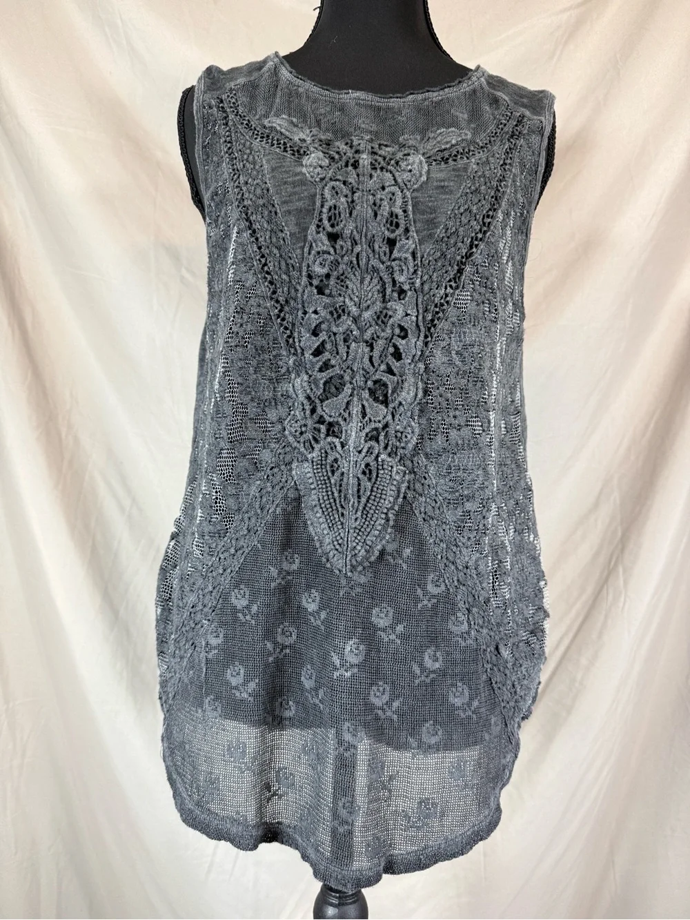 Free People Lace Overlay‎ Sleeveless Tank Top - Dark Gray - Large